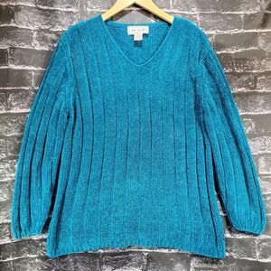 VTG Spice of Life Sweater Womens Medium Teal 80s Knit Pullover Textured Cozy